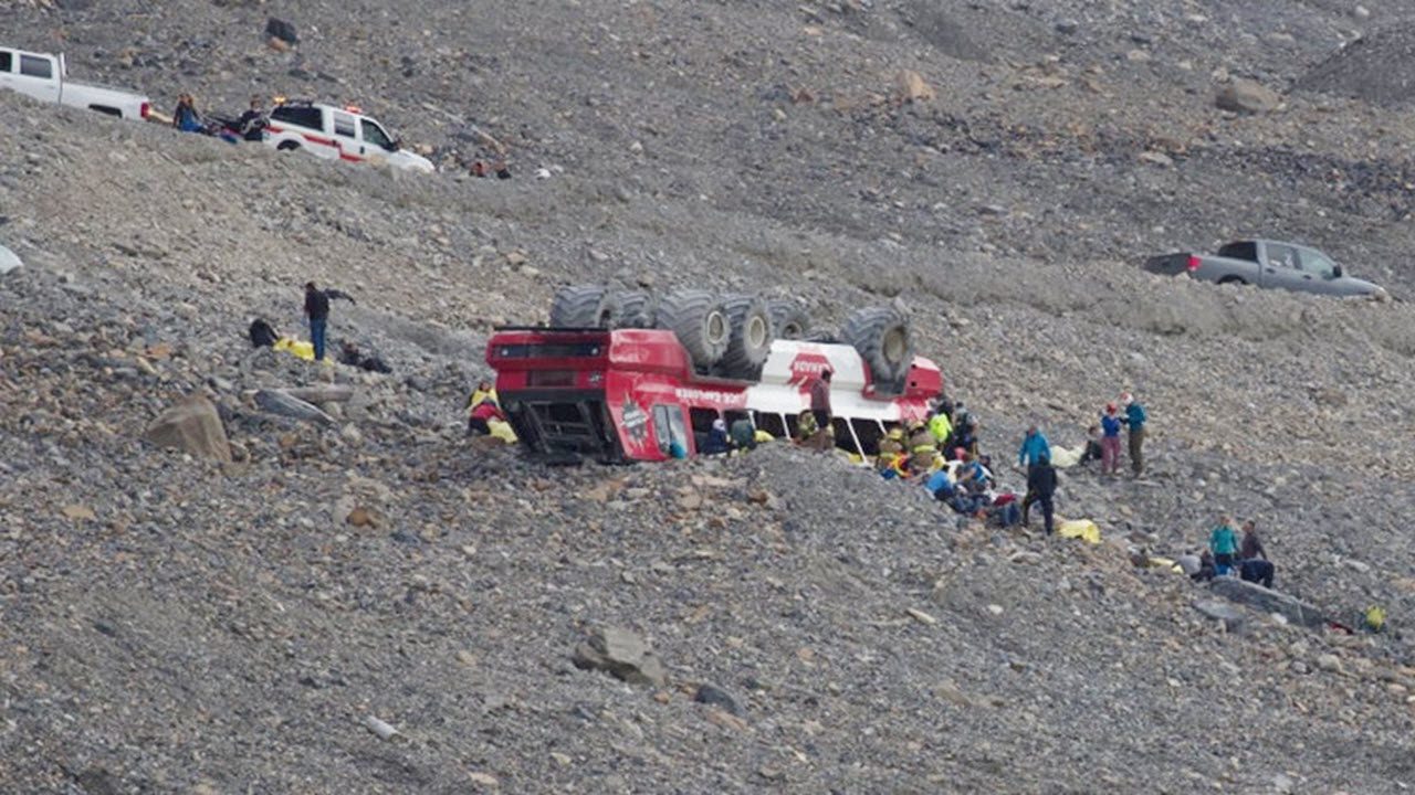 Tourist bus rolling down the hill