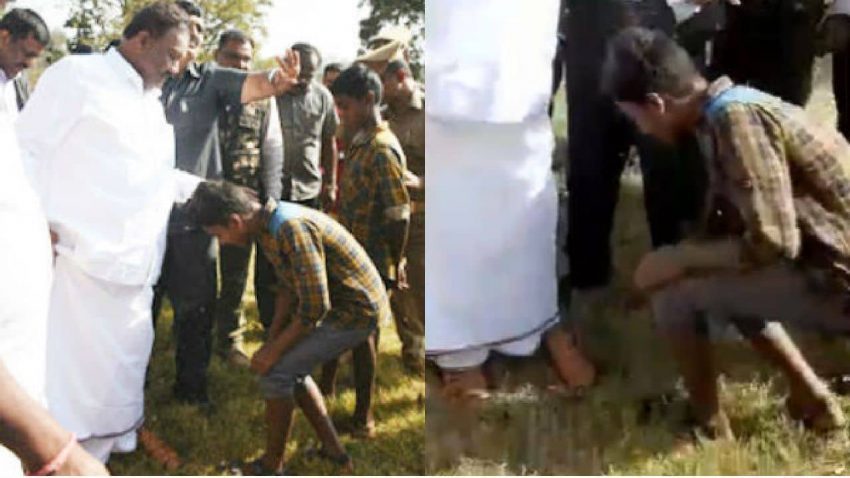 Tamil Nadu Minister Dindukkal Srinivasan once again told a tribal boy to take off his sandals
